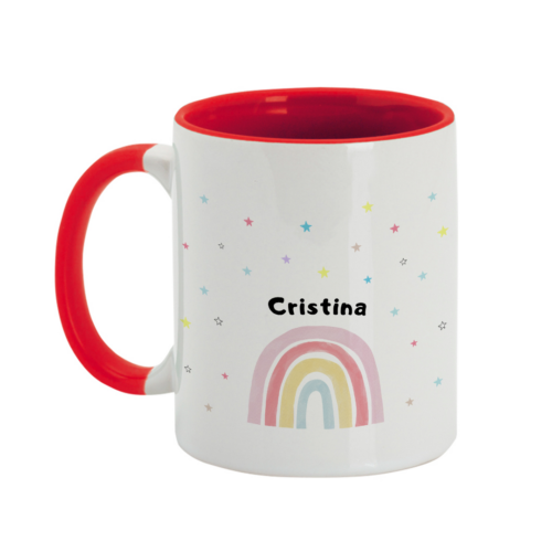 taza arco iris estrellas roja