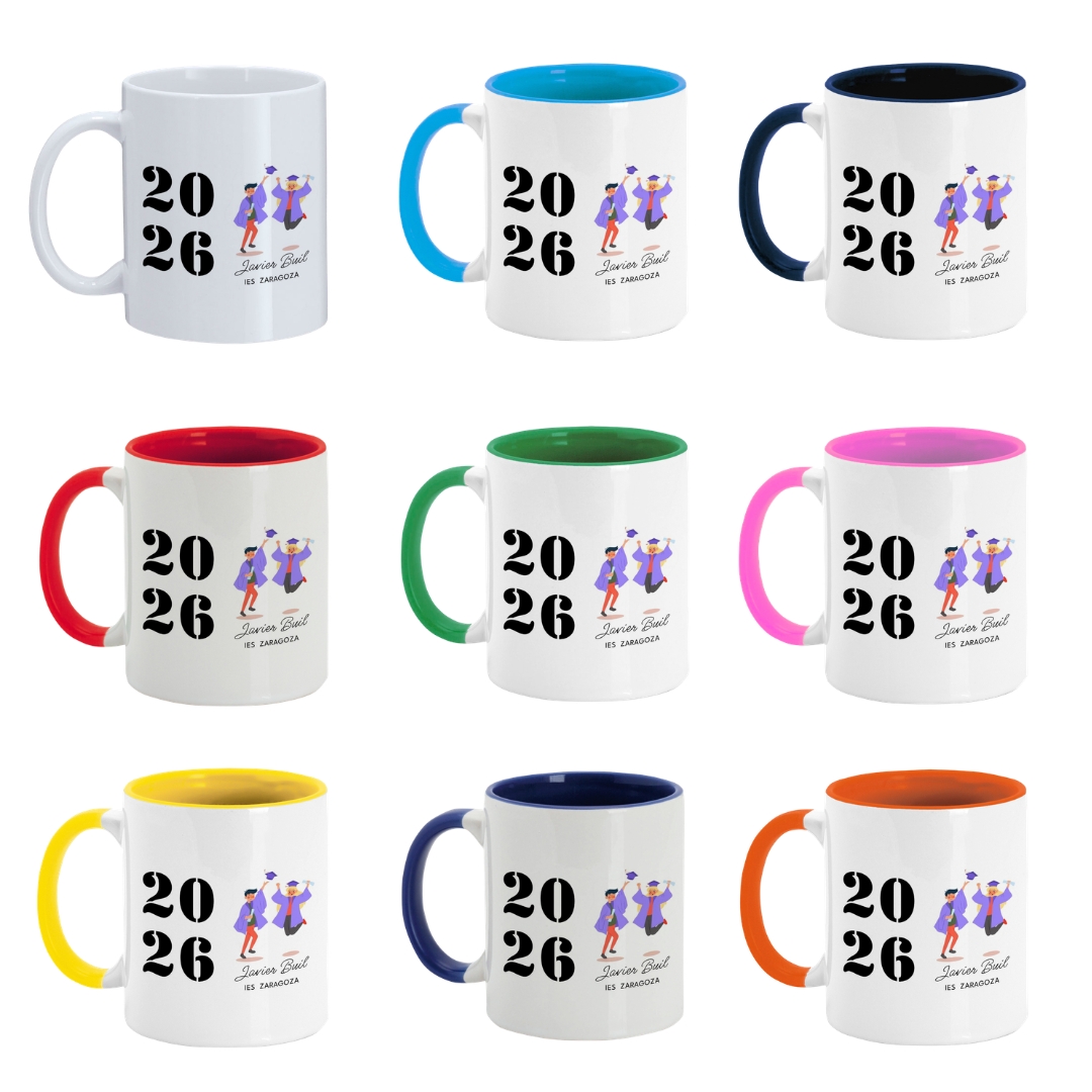 birrete y diploma taza blanca
