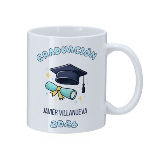 birrete graduación taza blanca