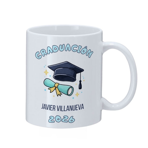 birrete graduación taza blanca