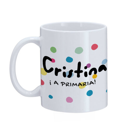 topos de colores taza blanca