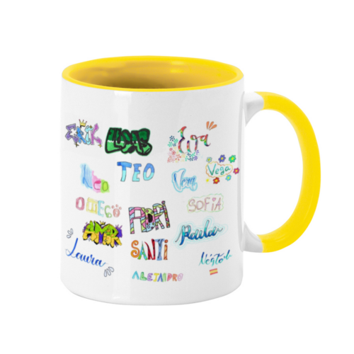 lettering taza AMARILLA